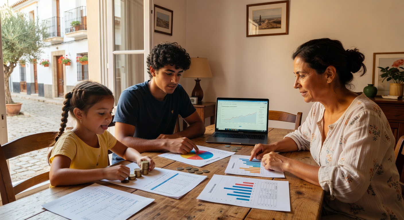 Familia planificando presupuesto en España