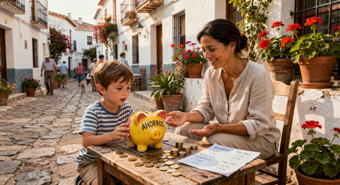 Padre enseñando finanzas a su hijo
